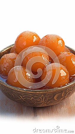 Gulab Jamun delectable dessert balls soaked in sugary syrup. Stock Photo