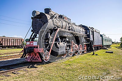 Gulbene, Latvia- July 12, 2023: Derelict old steam locomotive Editorial Stock Photo