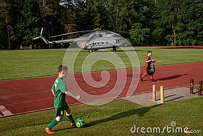 Lithuanian Air Force helicopter landed on wrong football stadium Editorial Stock Photo