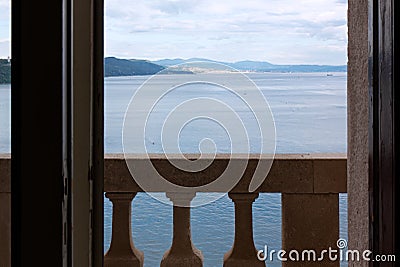 Gulf of Trieste from a Balcony of the Duino Castle Stock Photo