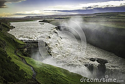 Gullfossi, Iceland - July 30, 2019 - Gullfoss Waterfall Editorial Stock Photo