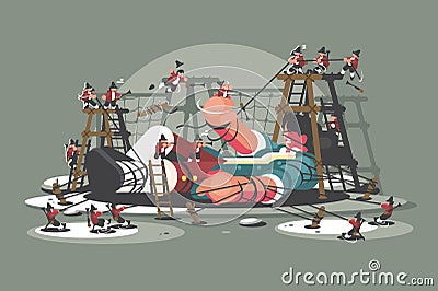 Gulliver lies bound by ropes Vector Illustration