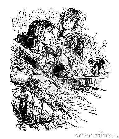 Gulliver with Queen vintage illustration Vector Illustration