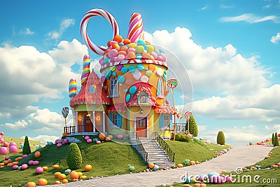 Gumball House beautiful candyland sweets fairytale background Stock Photo