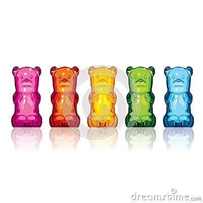 Set of Gummy colorful candy bears Vector Illustration