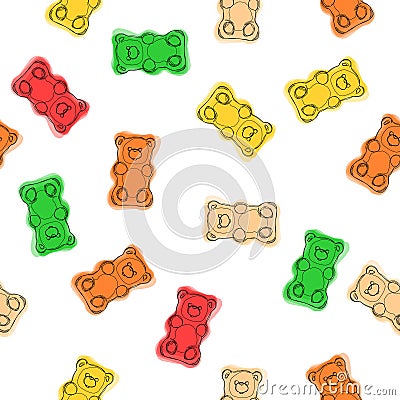 Gummy bears candies hand drawn seamless colorful pattern. Gummy bears candies background. Vector Illustration