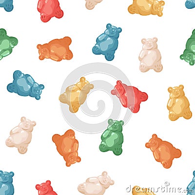 Gummy bears pattern. Seamless background with sweet jelly babies print. Endless texture with fruit gum candies. Funny Vector Illustration