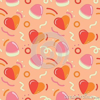 Colorful repetitive pattern background of gummy candies made of simple vector illustrations. Cartoon Illustration