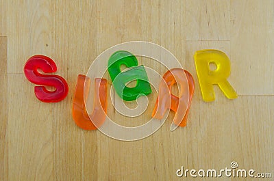 Gummy Words Sugar Jumbled Stock Photo