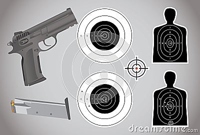 Gun, ammo and targets Cartoon Illustration