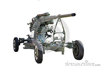 Gun. Anti-aircraft gun on wheels isolated on white background Stock Photo