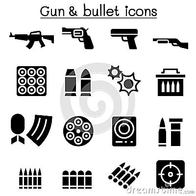 Gun & Bullet icon set Vector Illustration