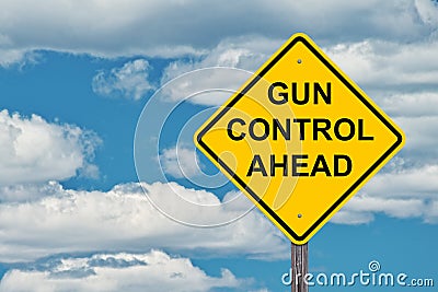 Gun Control Ahead Warning Sign Stock Photo