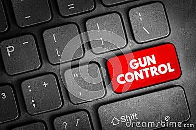 Gun control - set of laws that regulate the manufacture, sale, transfer, possession, or use of firearms by civilians, text concept Stock Photo