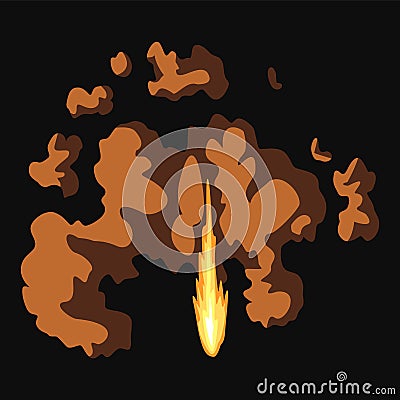 Gun flashe or gunshot animation. Fire explosion effect during the shot with the gun. Cartoon flash effect of bullet Vector Illustration