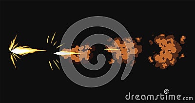Gun flashes or gunshot animation. Collection of fire explosion effect during shot with gun. Cartoon flash effect of Vector Illustration
