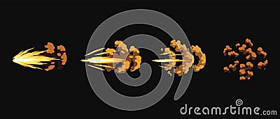 Gun flashes or gunshot animation. Fire explosion effect during the shot with the gun. Cartoon flash effect of bullet Vector Illustration