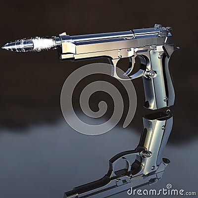 Gun with flying bullet Stock Photo