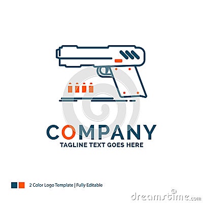 gun, handgun, pistol, shooter, weapon Logo Design. Blue and Oran Vector Illustration