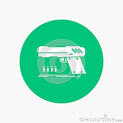 gun, handgun, pistol, shooter, weapon White Glyph Icon in Circle. Vector Button illustration Vector Illustration