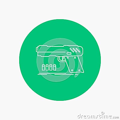 gun, handgun, pistol, shooter, weapon White Line Icon in Circle background. vector icon illustration Vector Illustration