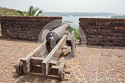 Gun overlooking the Mandovi River Stock Photo