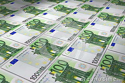 Banknotes 100 euros gun trafficking dirty money full frame concept Stock Photo