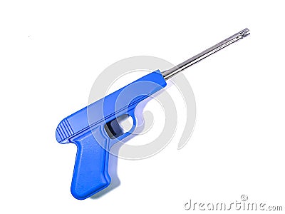 Gun Shaped Electric Spark Lighter with blue body Stock Photo