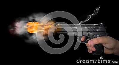 Gun shot with smoke Stock Photo