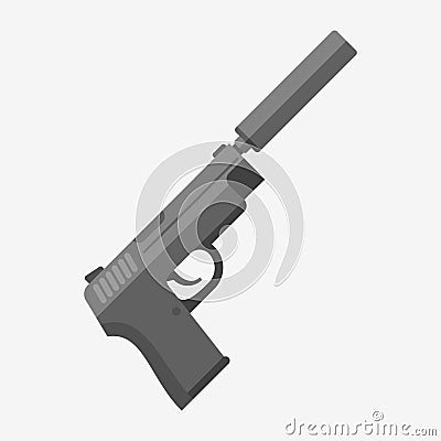 Gun with silencer isolated on white background Vector Illustration