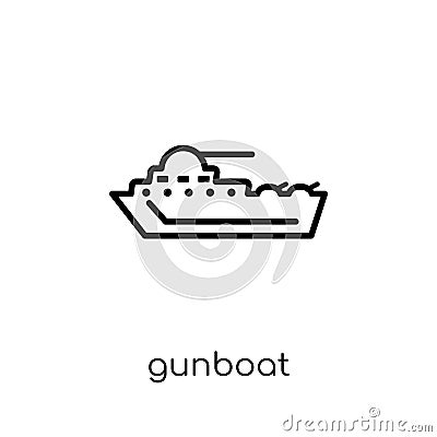 gunboat icon. Trendy modern flat linear vector gunboat icon on w Vector Illustration