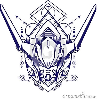 Gundam Mascot Logo Can Use For Gaming Logo, Esport Logo, T-shirt Design With Sacred Geometry Background Vector Illustration