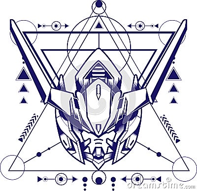 Gundam Mascot Logo Can Use For Gaming Logo, Esport Logo, T-shirt Design With Sacred Geometry Background Vector Illustration