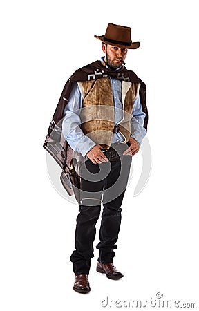 Gunman in the old wild west on white background Stock Photo