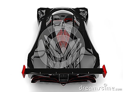 Gunmetal black racing super car with red details - top down view Stock Photo