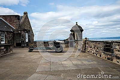 A gunner is cleaning One O`Clock gun in Edinburgh Castle Stock Photo