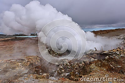 Gunnuhver hot spring and steam vents in Iceland Stock Photo