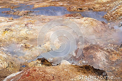 Gunnuhver Hot Springs - steam and smoke from the dangerous geothermal feature Stock Photo