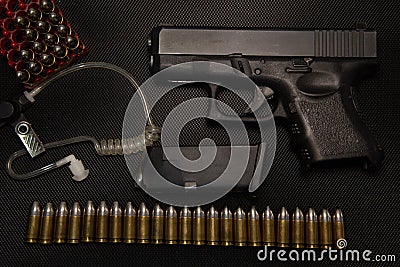Guns and ammunition Concept of violence, security and crime Stock Photo