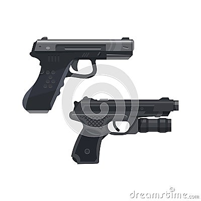 Guns, firearm pistol handgun, revolver or shotgun Vector Illustration