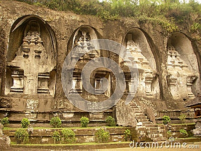 Gunung Kawi, Beautiful temple in the nature, palm trees and ricefield in Bali Stock Photo