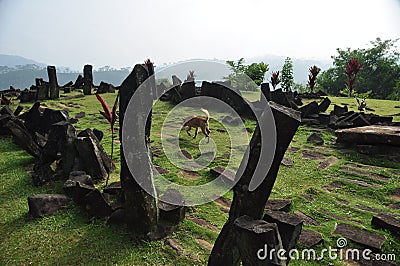 Gunung Padang, the megalithic site located in Karyamukti village, Cianjur, West Java - Indonesia Editorial Stock Photo