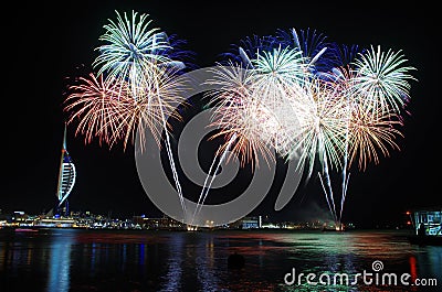 Spinnaker Tower Fireworks, Gunwharf Quays, Portsmouth Stock Photo