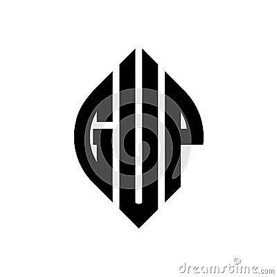 GUP circle letter logo design with circle and ellipse shape. GUP ellipse letters with typographic style. The three initials form a Vector Illustration