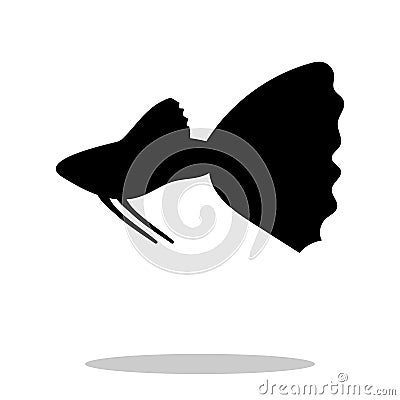 Guppy fish black silhouette aquatic animal Vector Illustration