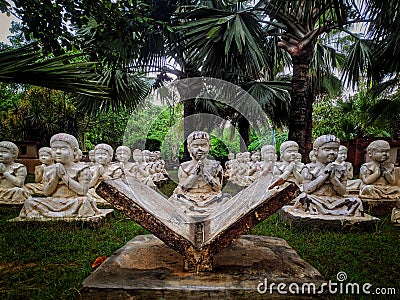 Gurukul ,Sculpture of children in Garden of five senses. Stock Photo