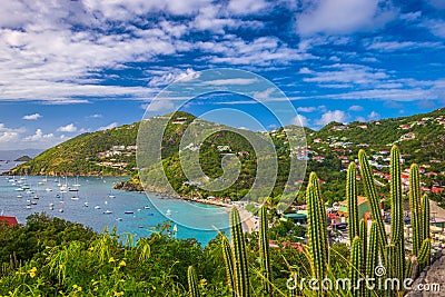 Gustavia, Saint Barthelemy skyline and harbor in the Caribbean Stock Photo