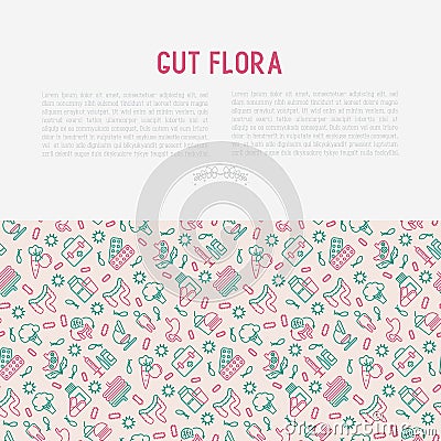 Gut flora concept with thin line icons Vector Illustration