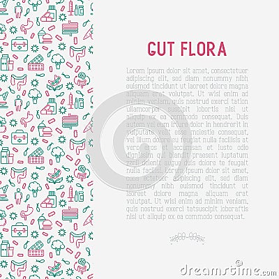 Gut flora concept with thin line icons Vector Illustration