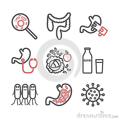 Gut flora. Line icons set. Vector signs Vector Illustration